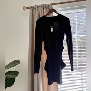 PrettyLittleThing black long-sleeved cut out dress, new with tags - size medium.